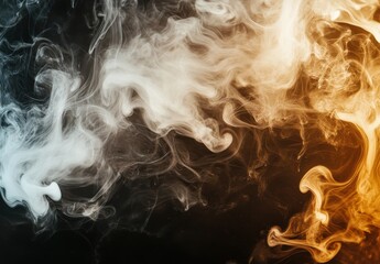 Poster - Abstract Swirling Smoke Art in White and Orange on Dark Background Capturing Ethereal Movement and Fluidity in Modern Design Aesthetic