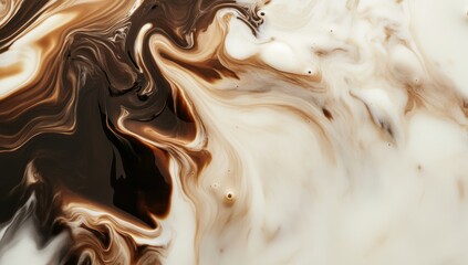 Poster - Abstract swirls of coffee and cream fluid art background with rich brown and soft beige tones, perfect for modern design projects and creative inspiration