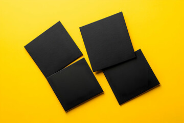 Poster - elegant black squares on vibrant yellow backdrop, a minimalist composition for modern design and cre