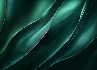Poster - Elegant waves of emerald silk, a fluid texture evoking tranquility and sophistication, ideal for backgrounds and design elements with flowing and dynamic forms