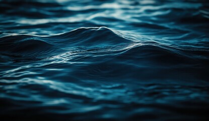 Poster - Calm blue ocean waves reflecting light in a serene evening ambiance, creating a peaceful and tranquil water surface ideal for relaxation and nature themes