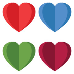 Wall Mural - Origami paper heart icon set isolated white on background.