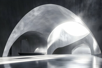 Aufkleber - Minimalist Architecture, Abstract Concrete Arches with Natural Light