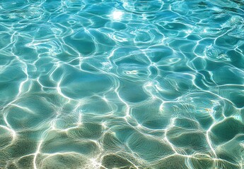 Poster - Crystal Clear Water Surface Reflecting Sunlight in Tranquil Blue Tone Perfect for Relaxation and Meditation in Beautiful Natural Settings