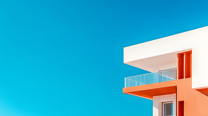 Poster - Modern building with orange accents against a clear blue sky