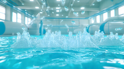 Poster - Indoor pool with splashes and bubbles in clear blue water