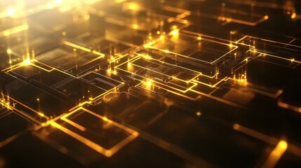 A computer chip with a lot of lines and squares