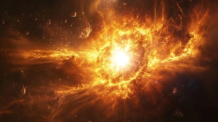 Wall Mural - a starburst emitting shockwaves of golden energy pulses