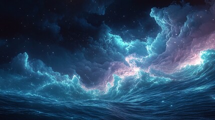 Wall Mural - a bioluminescent ocean glowing with soft, radiant energy waves
