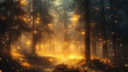 Wall Mural - a glowing forest with trees emitting soft, pulsing energy waves