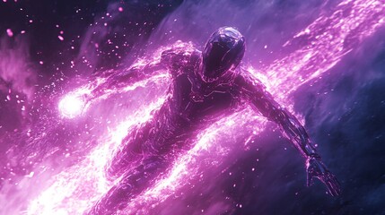 Wall Mural - a supercharged robotic warrior absorbing pure energy beams