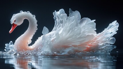 Wall Mural - crystal swan, water, dark background, elegance, illustration