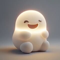 Poster - Glowing friend: A happy light-up character sits smiling providing warmth and comfort with its gentle illumination on a gray background
