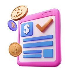 Poster - Vibrant and Sleek 3D Digital Payment Receipt Design with Floating Golden Coins and Prominent Checkmark Symbolizing Success in Online Banking and E commerce Transactions