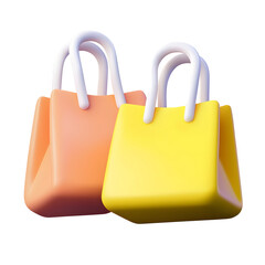 Aufkleber - Stylish 3D of two elegant floating shopping bags in soft pastel pink and golden yellow hues with glossy curved surfaces and white handles