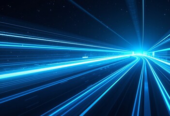 Fototapete - Blue Light Speed Abstract: Futuristic Technology Background Featuring Glowing Lines and Stars in Space, Conveying High-Speed Motion, Modern Design, and Abstract Concepts of Space and Time.

