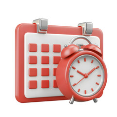 Leinwandbilder - Stylized 3D Digital Desk Calendar Icon With Bold Red and White Color Scheme Silver Ring Binding and Analog Clock for Productivity and Organization