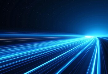 Fototapete - Futuristic Blue Speed Trails: Abstract Technology Background Featuring High-Speed Glowing Lines and Stars in Space, Perfect for Conveying a Sense of Velocity, Innovation, and Advanced Technological Co