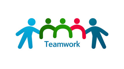 Poster - Futuristic 3D Team Icon with Interlocking Puzzle like Human Shapes and Integrated  Teamwork  Text Emphasizing Problem Solving Teamwork and Innovation for Corporate Branding and Leadership Visuals