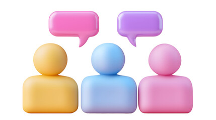Poster - Futuristic and Sleek 3D Composition Showcasing Professional Networking Brainstorming and Collaborative Teamwork with Uniquely Colored People Icons and Floating Speech Bubbles