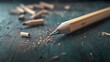 © senadesign - Close-up of sharpened pencil resting on wooden surface with shavings and surrounding pencils