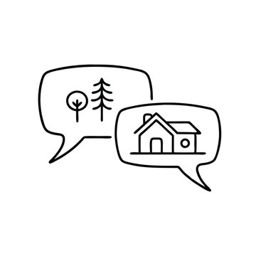 Two overlapping speech bubbles, symbolizing conversation and communication line art flat vector illustration