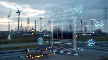 Leinwandbilder - of a high tech power grid system showcasing the centralized control and connection of renewable energy sources with urban and industrial areas