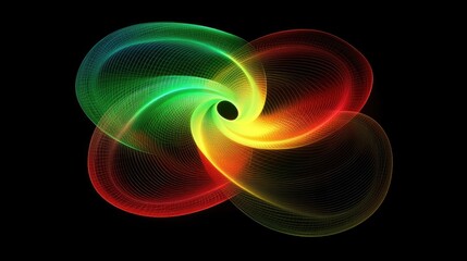 Poster - D neon tubes swirling in an abstract pattern, glowing softly against a dark background with space for creative elements.