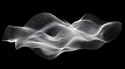 Poster - D wireframe mesh in motion, twisting and turning with glowing edges, leaving empty space around it for creative text or logos.