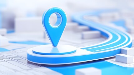 Aufkleber - Futuristic 3D Rendered Blue Location Pin Icon Symbolizing Modern Navigation GPS Direction and Route Mapping on a Graphic Road Map Background