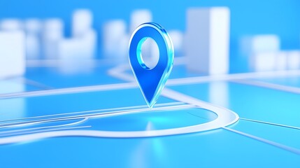 Poster - Futuristic travel and navigation concept featuring a glowing blue location pin a detailed route design and a 3D destination marker  The modern GPS inspired interface highlights mapping