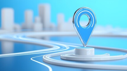 Poster - Futuristic 3D GPS navigation interface with a dynamic route planner sleek digital road design and advanced positioning technology for enhanced travel direction and destination accuracy