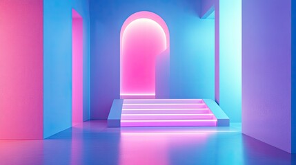 Poster - A minimalist lighting design with LED wall panels glowing in soft pastel colors.