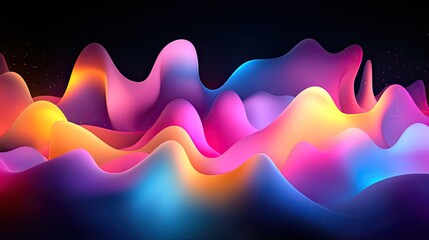 Poster - Soft, glowing shapes or lines in vibrant colors, emitting light against a dark background, creating a visually striking effect.