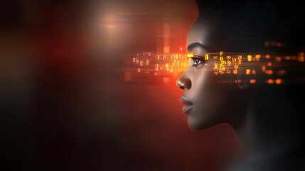 Poster - Profile of a Woman with Abstract Digital Elements in a Futuristic and Colorful Background