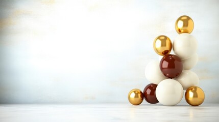 Poster - Elegant arrangement of glossy spheres in gold, brown, and white creating a modern artistic composition