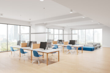 Poster - Modern office interior with desks and computers. 3D Rendering