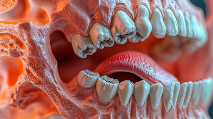 Wall Mural - intricate close-up of an anatomically detailed skull and teeth. this artistic representation showcas