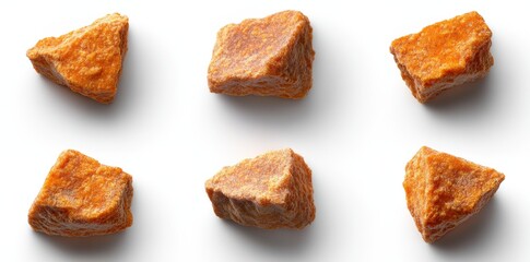 Poster - Diverse Arrangement of Unique Orange Natural Stone Pieces on a Light Background for Creative Projects and Designs