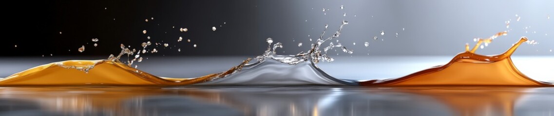 Poster - Stunning Water Splash with Golden and Silver Liquid Waves Capturing Dynamic Motion and Dramatic Contrast