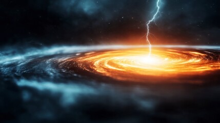 Poster - Electrifying Cosmic Spiral in Space with Brilliant Swirls and Dynamic Lightning Effects in the Galaxy