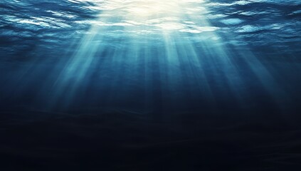 Poster - Sunlight Filtering Through Ocean Water Creating Beautiful Light Rays and Patterns in Underwater Scene with Deep Blue Tones