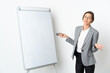 © luismolinero - Young Ireland woman isolated on white background giving a presentation on white board