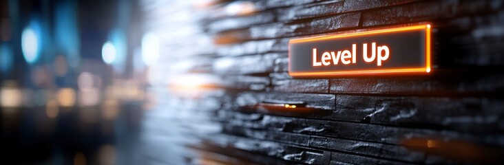 Poster - Illuminated Sign on a Dark Wall for a Gaming or Motivation Theme Representing Progress and Achievement Levels
