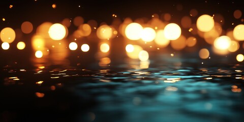 Poster - Blurred silhouette city lights at night, with soft golden and blue reflections for cinematic look. 32k, high resolution  
