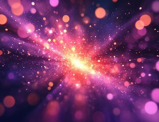Poster - Vibrant explosion of pink, orange, and purple bokeh lights, radiating outward from a central burst of light.  Abstract and dynamic lighting effects
