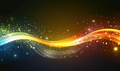 Poster - Abstract glowing wavy lines,  with  sparkling particles, in vibrant  colors against a dark background