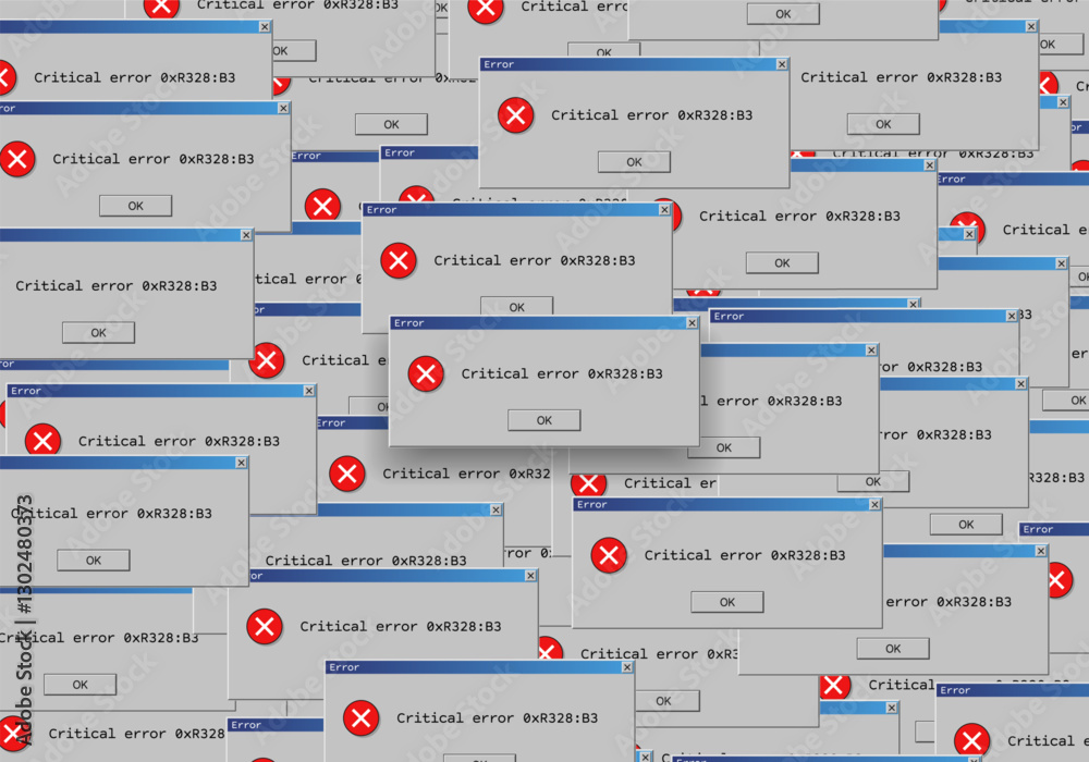 Operating system critical error warning. Retro user interface window ...