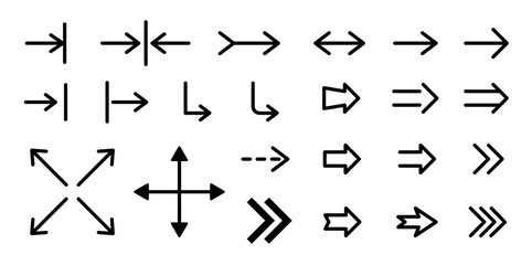 Poster - Arrow icon set. Modern simple arrows. Arrows big set icons, arrow icons, vector collection cursor. Set of line vector icon with editable stroke. Collection of various cursors, pointers, directions