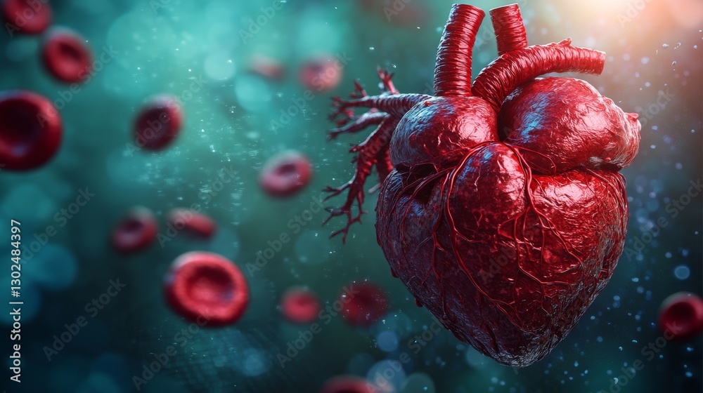 Detailed Illustration of the Human Heart with Scientific Background ...